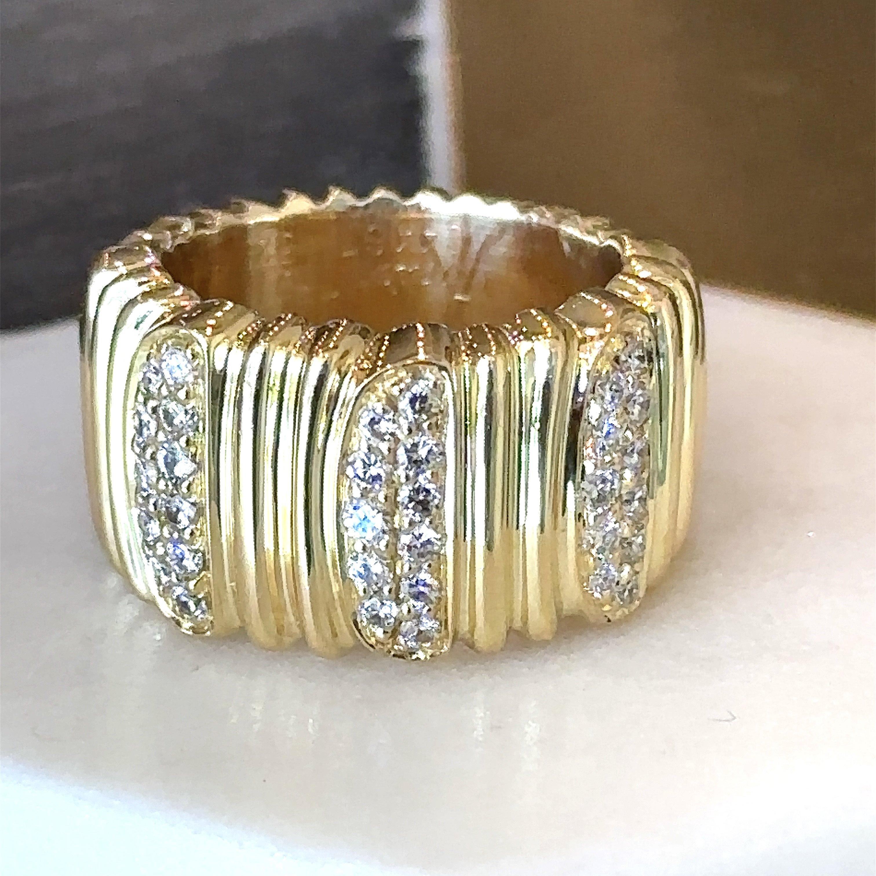 Round Cut Cartier Diamond Wide 18KT Yellow Gold Ring With Box
