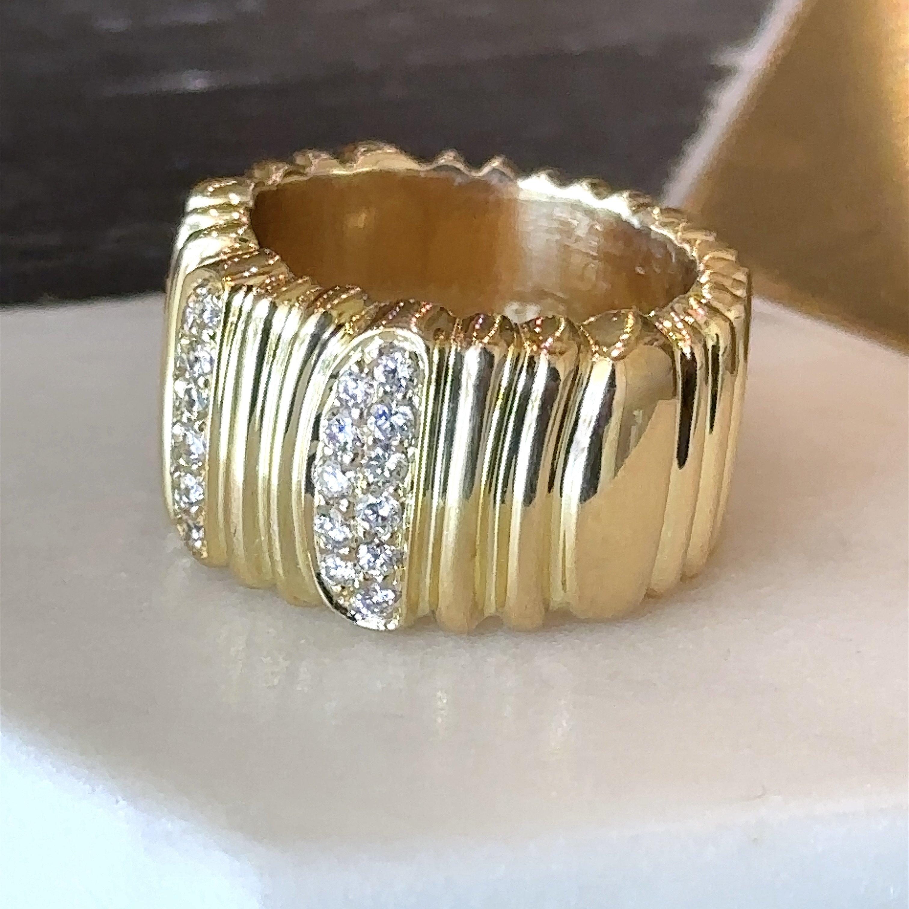 Cartier Diamond Wide 18KT Yellow Gold Ring With Box In Good Condition In Los Angeles, CA