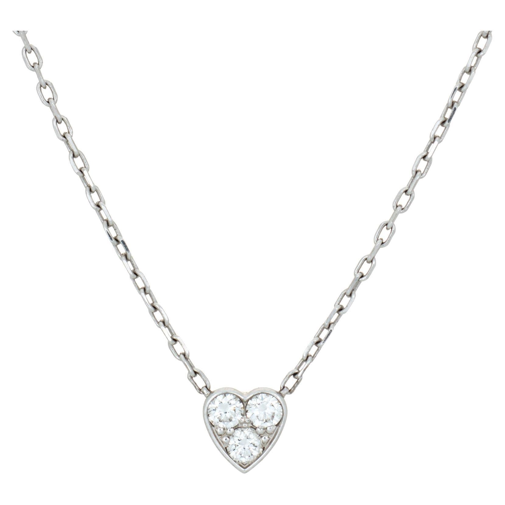 Cartier Diamond Heart Necklace 18k White Gold 16" Choker Estate Signed Jewelry