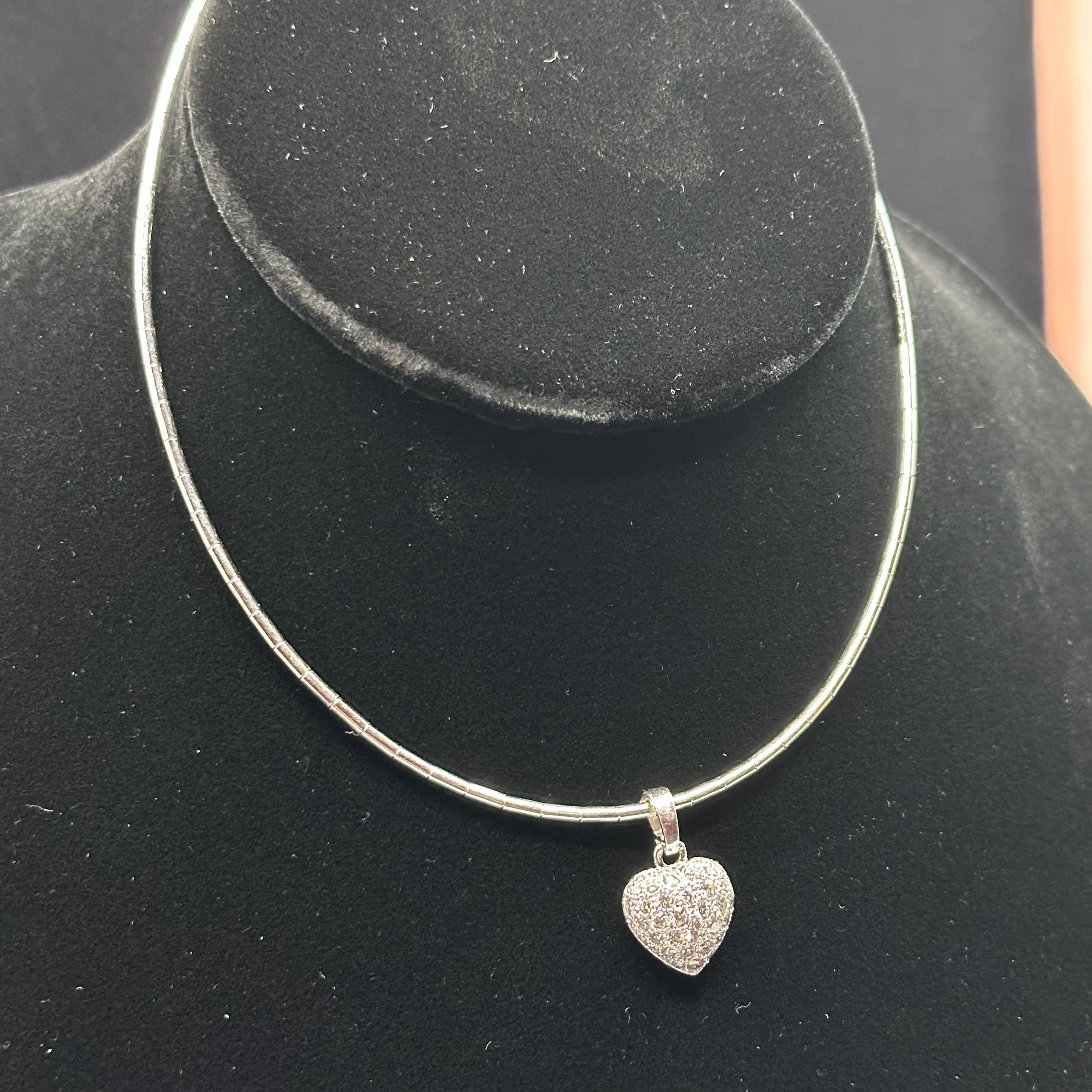 Women's or Men's Cartier Diamond Heart Necklace 18k White Gold  For Sale