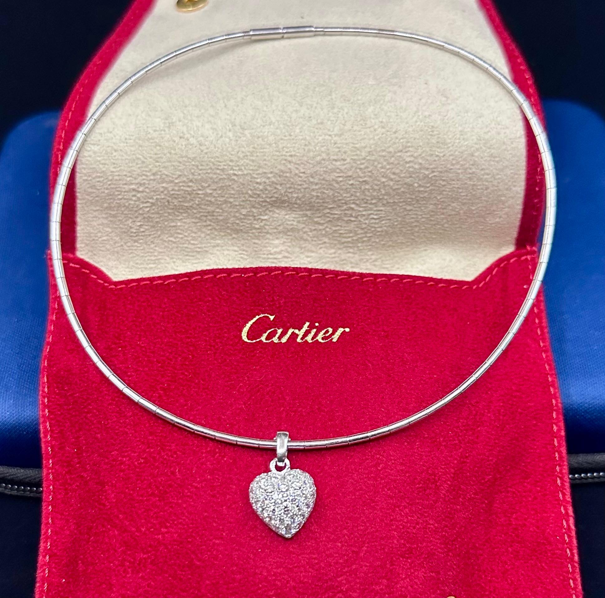 Cartier Diamond Heart Necklace 18k White Gold  For Sale 1