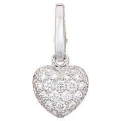 Cartier Diamond Heart Pendant Charm Puffed 18k White Gold Estate Jewelry