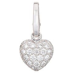 Cartier Diamond Heart Pendant Charm Puffed 18k White Gold Estate Jewelry