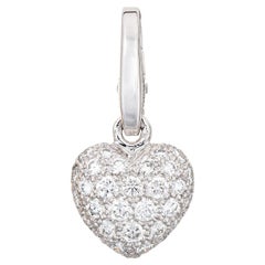 Retro Cartier Diamond Heart Pendant Charm Puffed 18k White Gold Estate Jewelry