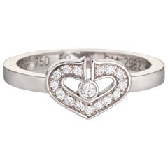 Vintage Cartier Diamond Heart Ring Estate 18 Karat White Gold Signed Jewelry