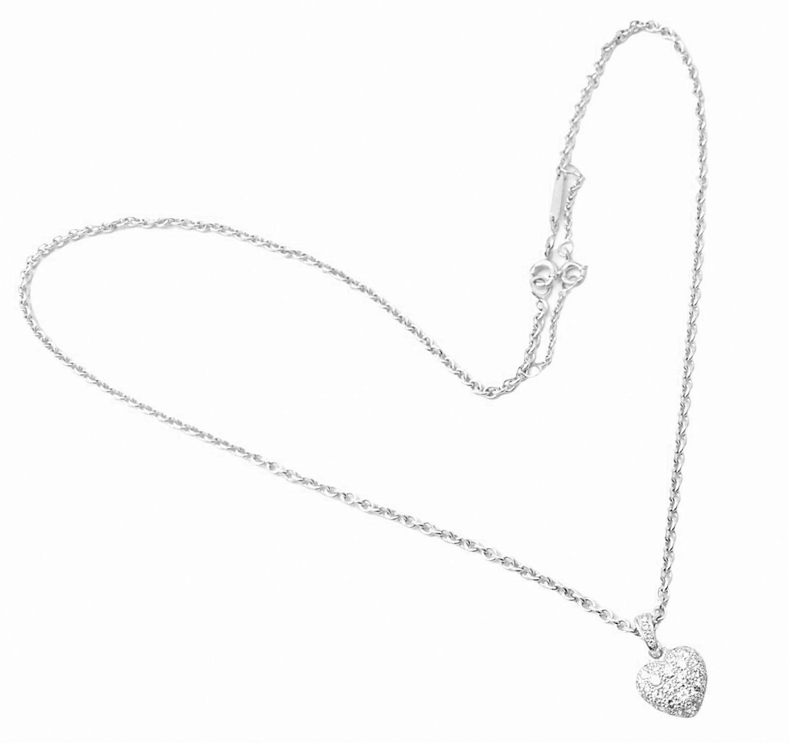 18k White Gold Diamond Pave Heart Pendant Necklace by Cartier.
With Round brilliant cut diamonds
 VVS1 clarity, E color total weight approx. 1ct
Details:
Pendant: 16mm x 10mm
Chain Length: 16.5