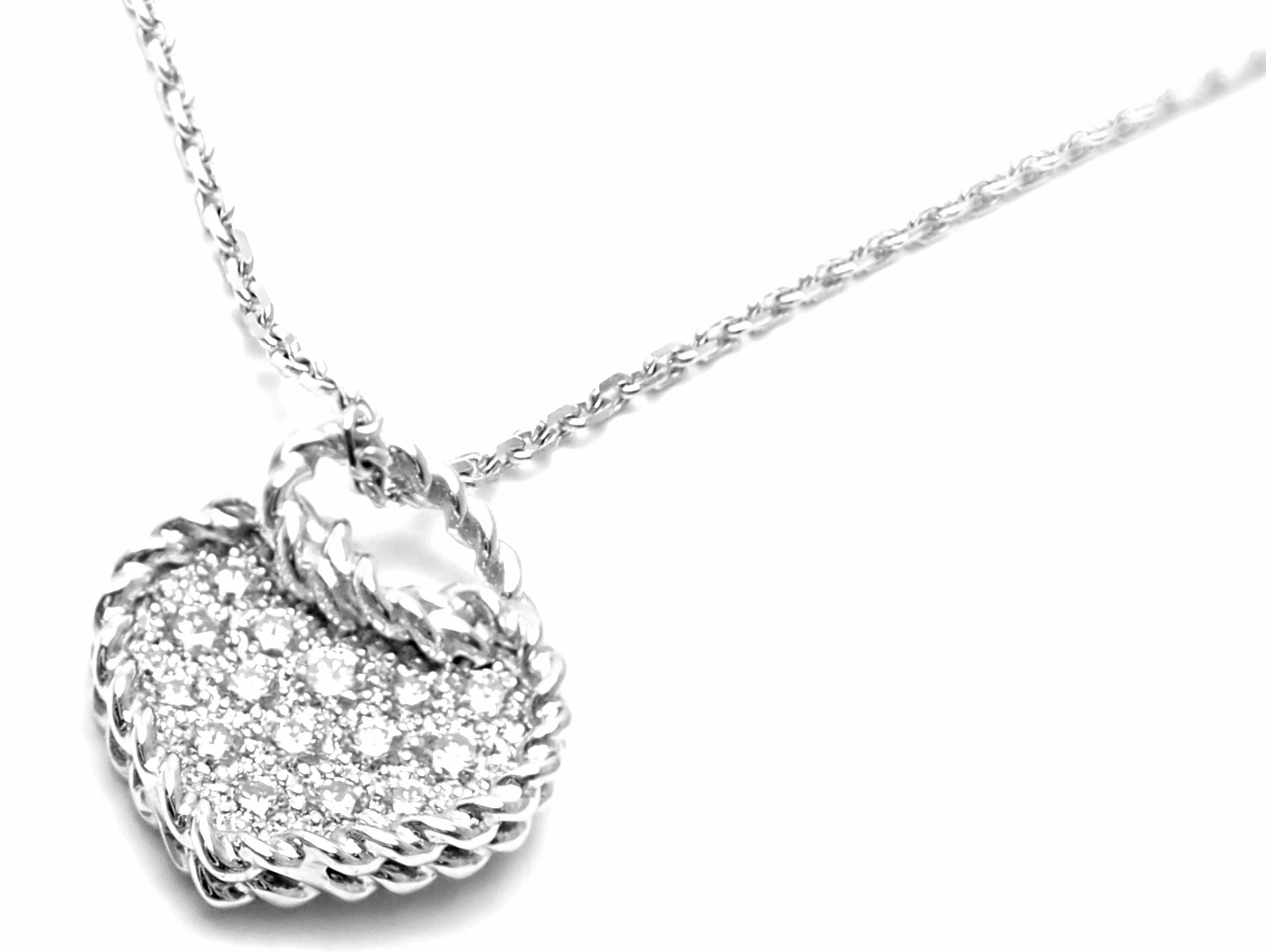 Women's or Men's Cartier Diamond Heart White Gold Pendant Necklace