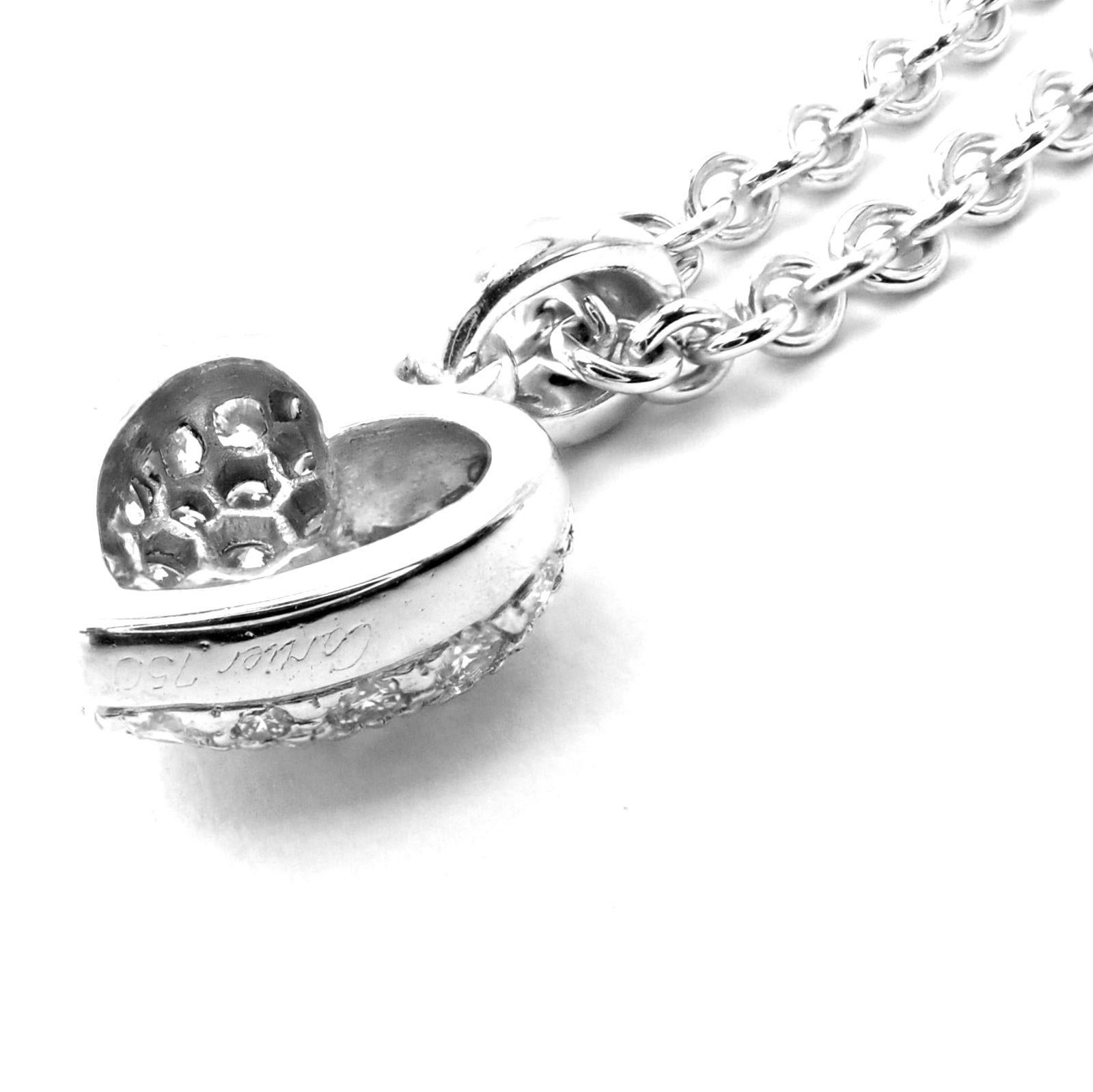Women's or Men's Cartier Diamond Heart White Gold Pendant Necklace