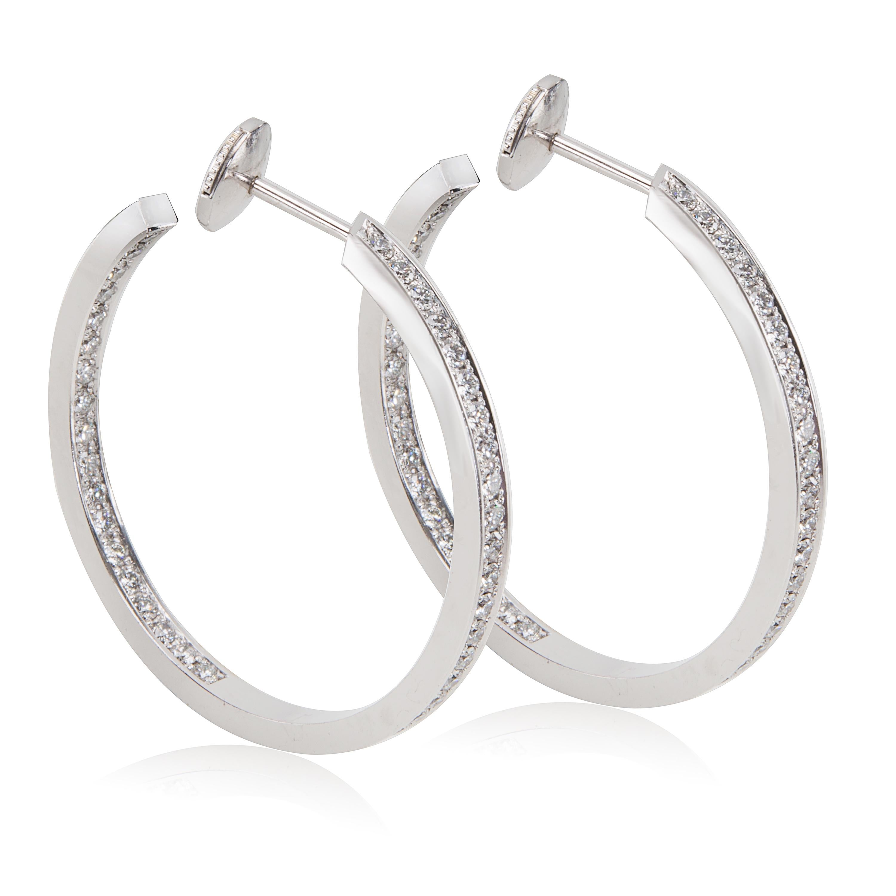 Modern Cartier Diamond Hoop Earring in 18 Karat, 1.80 Carat