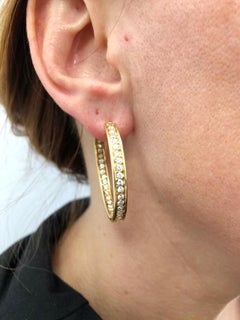Cartier Diamond Yellow Gold Torqued Hoop Earrings