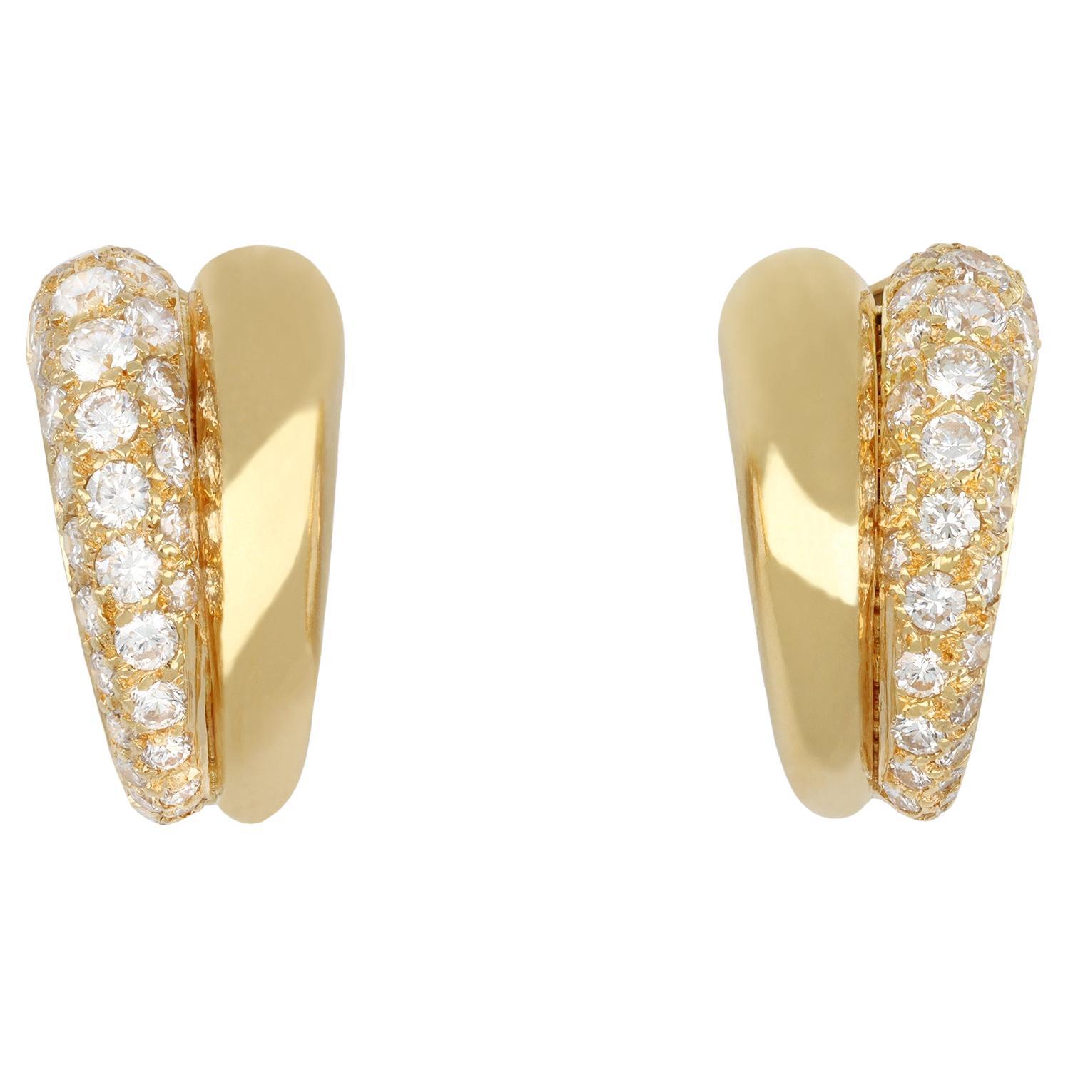 Cartier diamond hoop earrings, French, circa 1960. For Sale