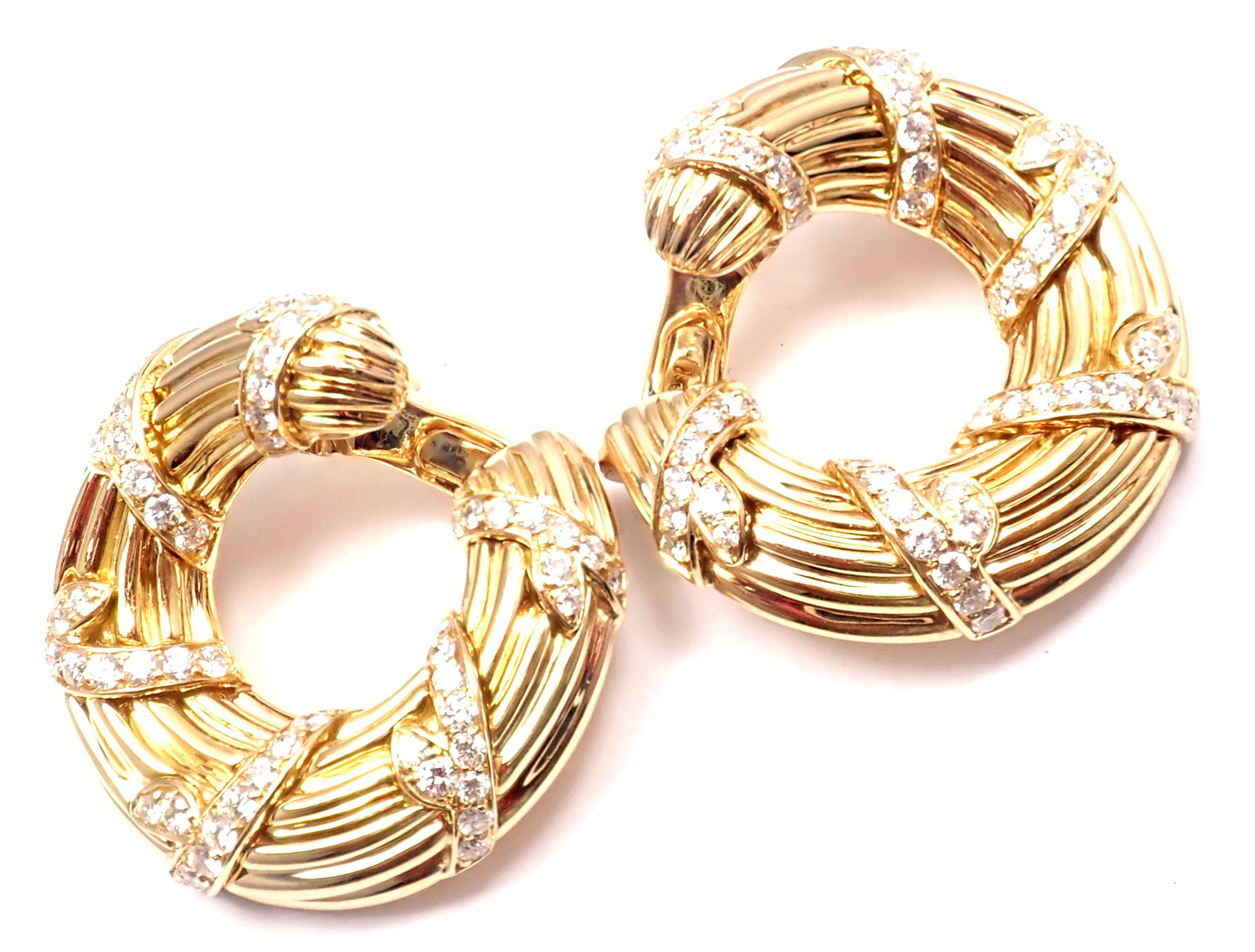 Brilliant Cut Cartier Diamond Hoop Yellow Gold Earrings