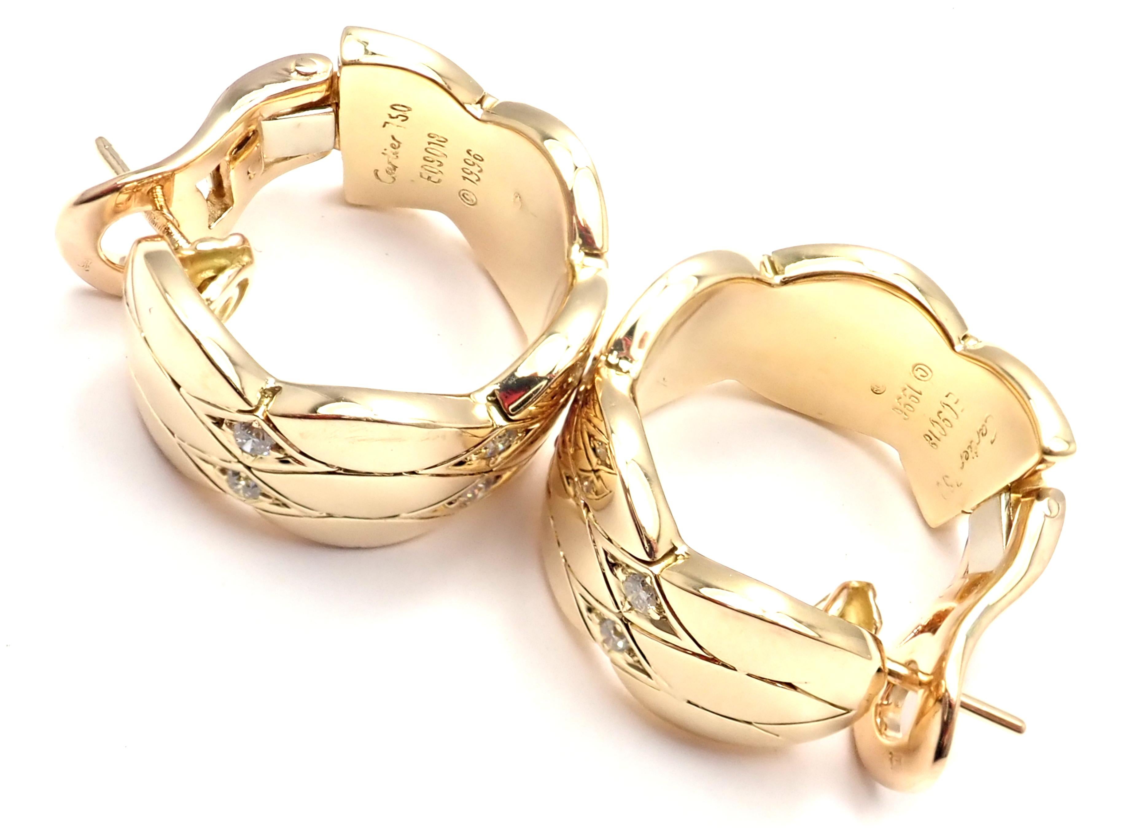 Women's or Men's Cartier Diamond Hoop Yellow Gold Earrings