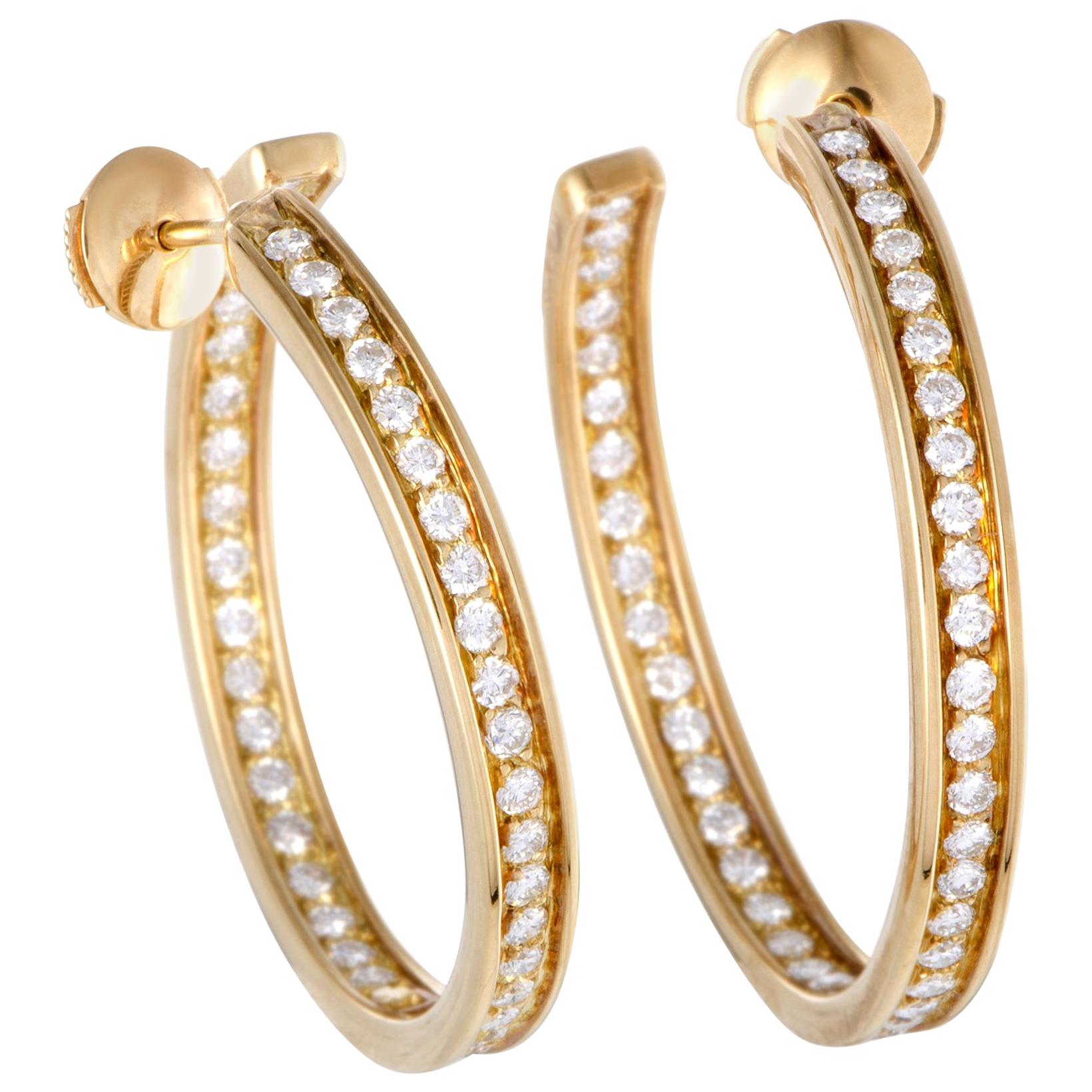 Cartier 1.80ct Diamond Inside Out 18K Yellow Gold Large Hoop Earrings