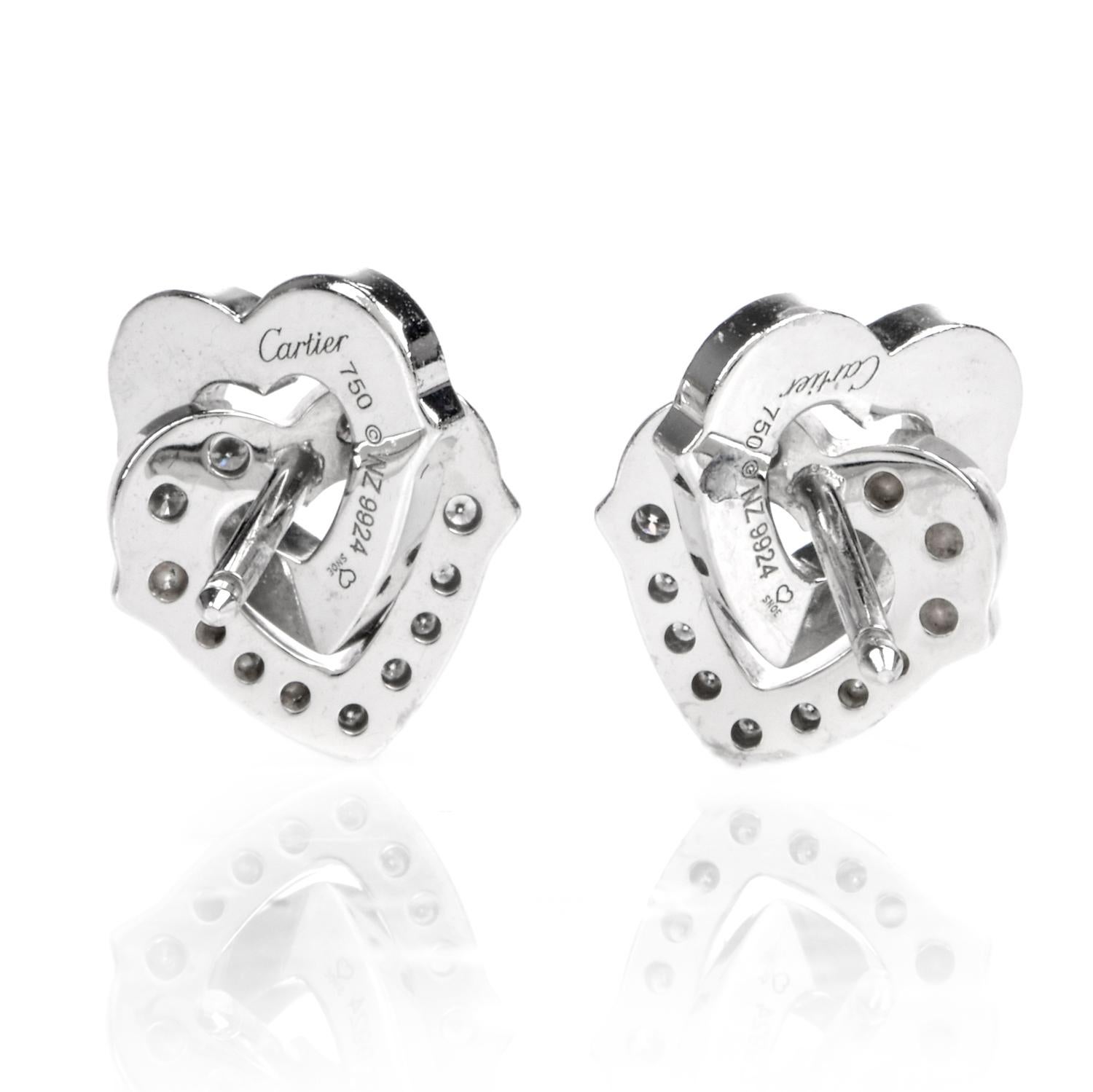 Women's Cartier Diamond Interlocking Heart 18 Karat Gold Earrings