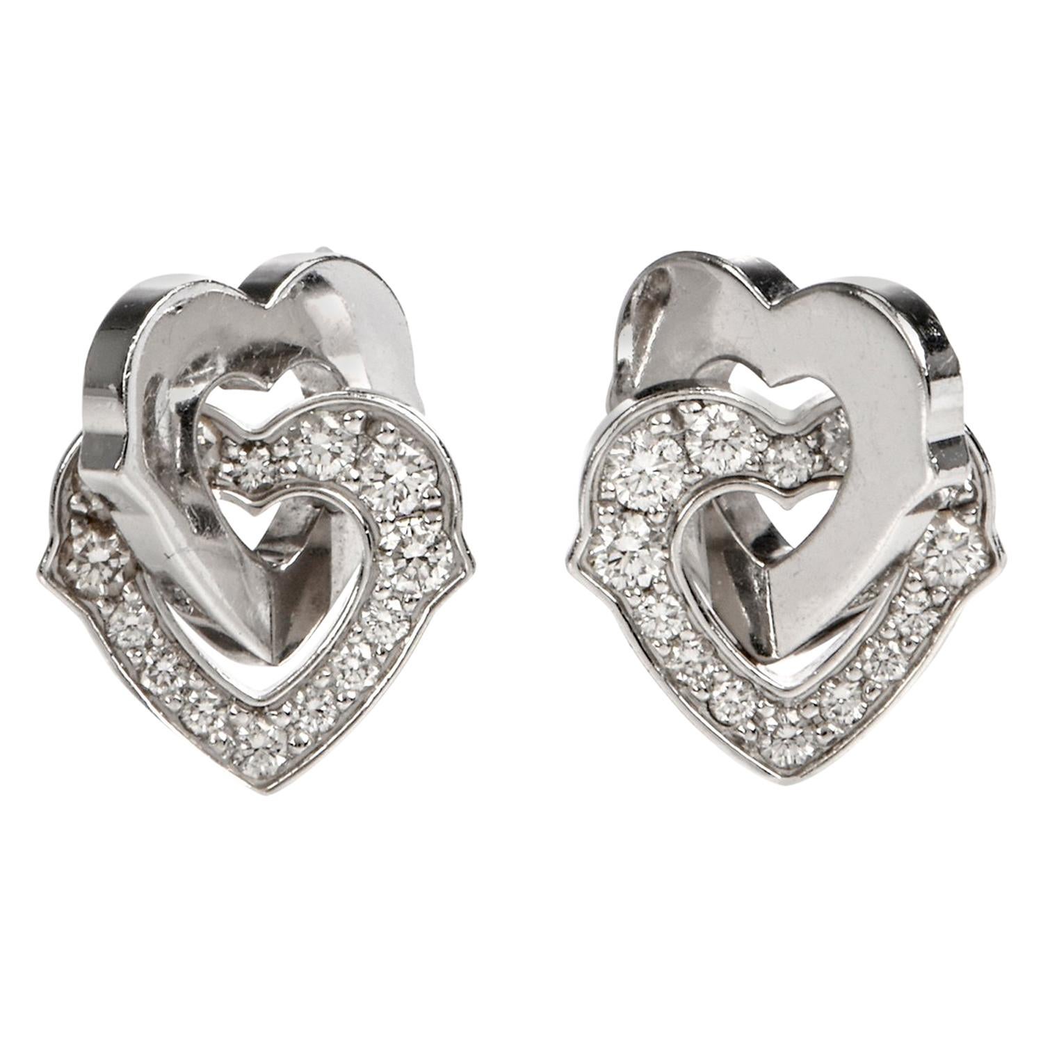 Cartier Diamond Interlocking Heart 18 Karat Gold Earrings