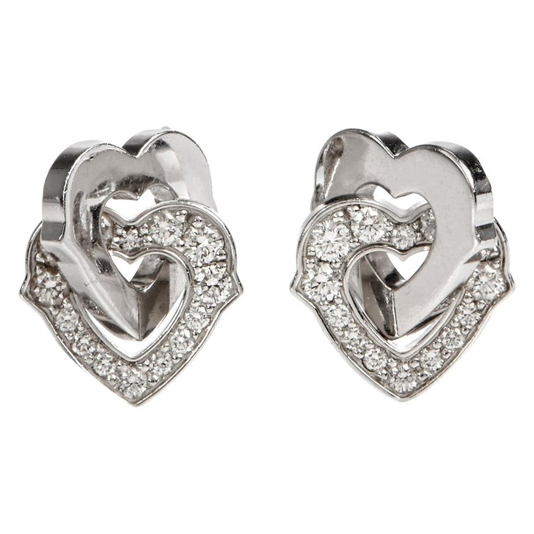 Cartier Diamond Interlocking Heart 18 Karat Gold Earrings For Sale at ...