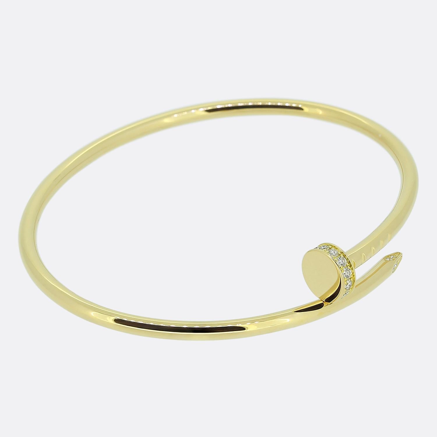 Round Cut Cartier Diamond Juste Un Clou Bangle Small Model Size 16 For Sale