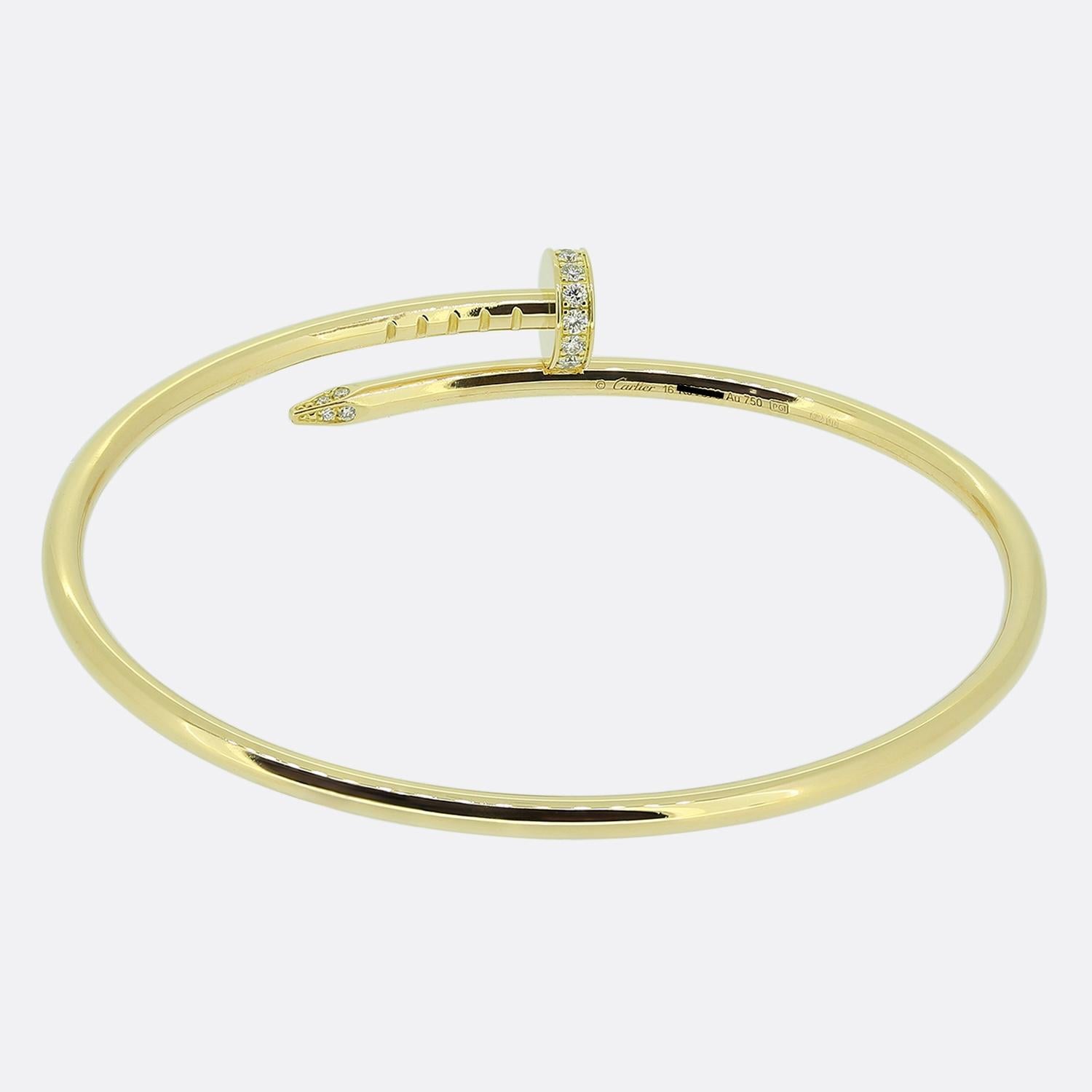 Cartier Diamond Juste Un Clou Bangle Small Model Size 16 In Good Condition For Sale In London, GB