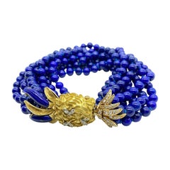 Ananas-Torsade-Armband von Cartier mit Diamanten und Lapis-Perlen