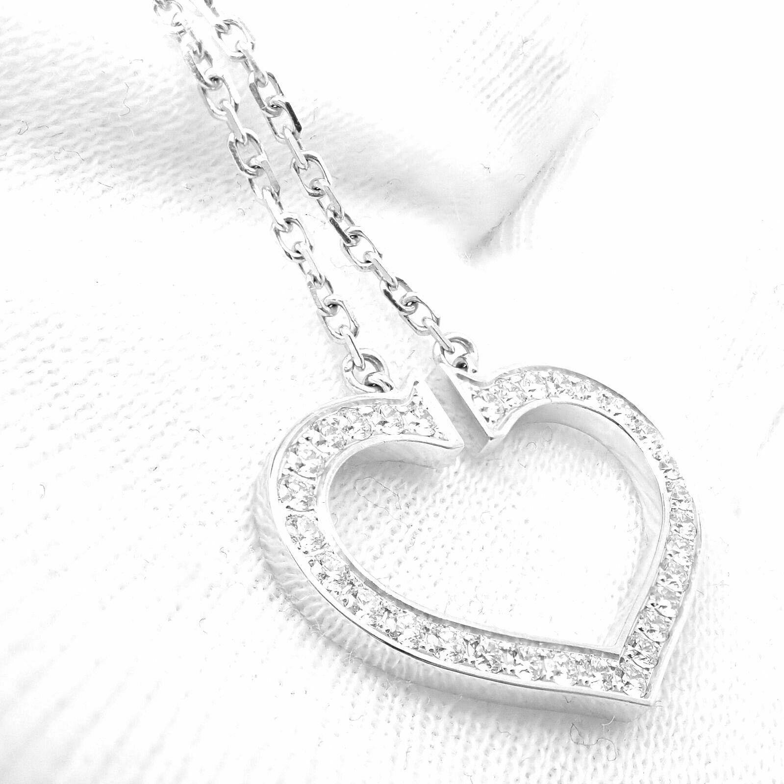 Cartier Diamond Large C Heart White Gold Pendant Necklace For Sale 4