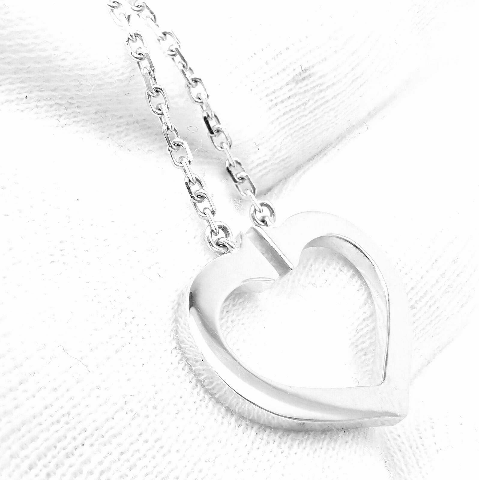 Brilliant Cut Cartier Diamond Large C Heart White Gold Pendant Necklace For Sale