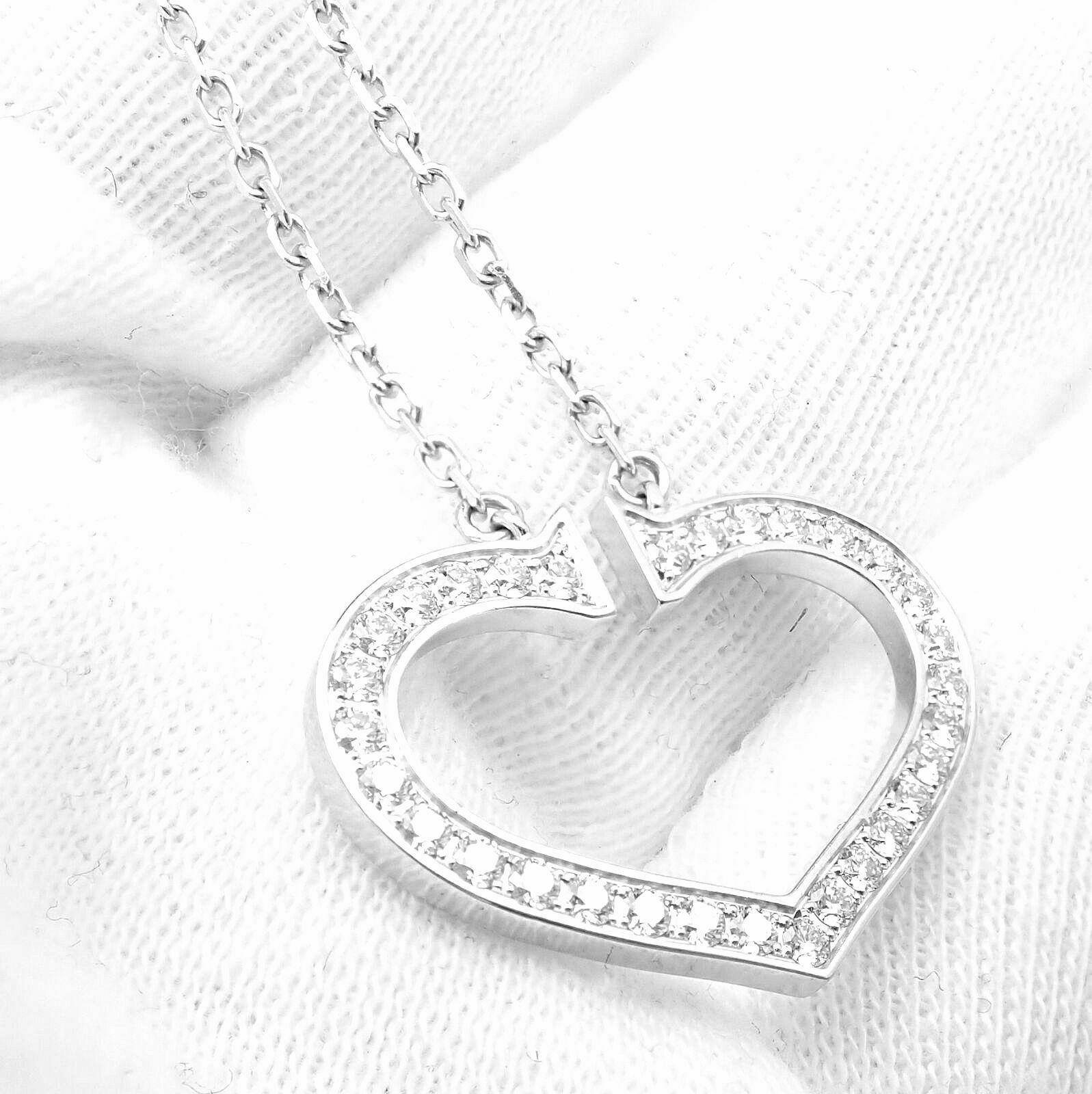 Cartier Diamond Large C Heart White Gold Pendant Necklace In Excellent Condition For Sale In Holland, PA