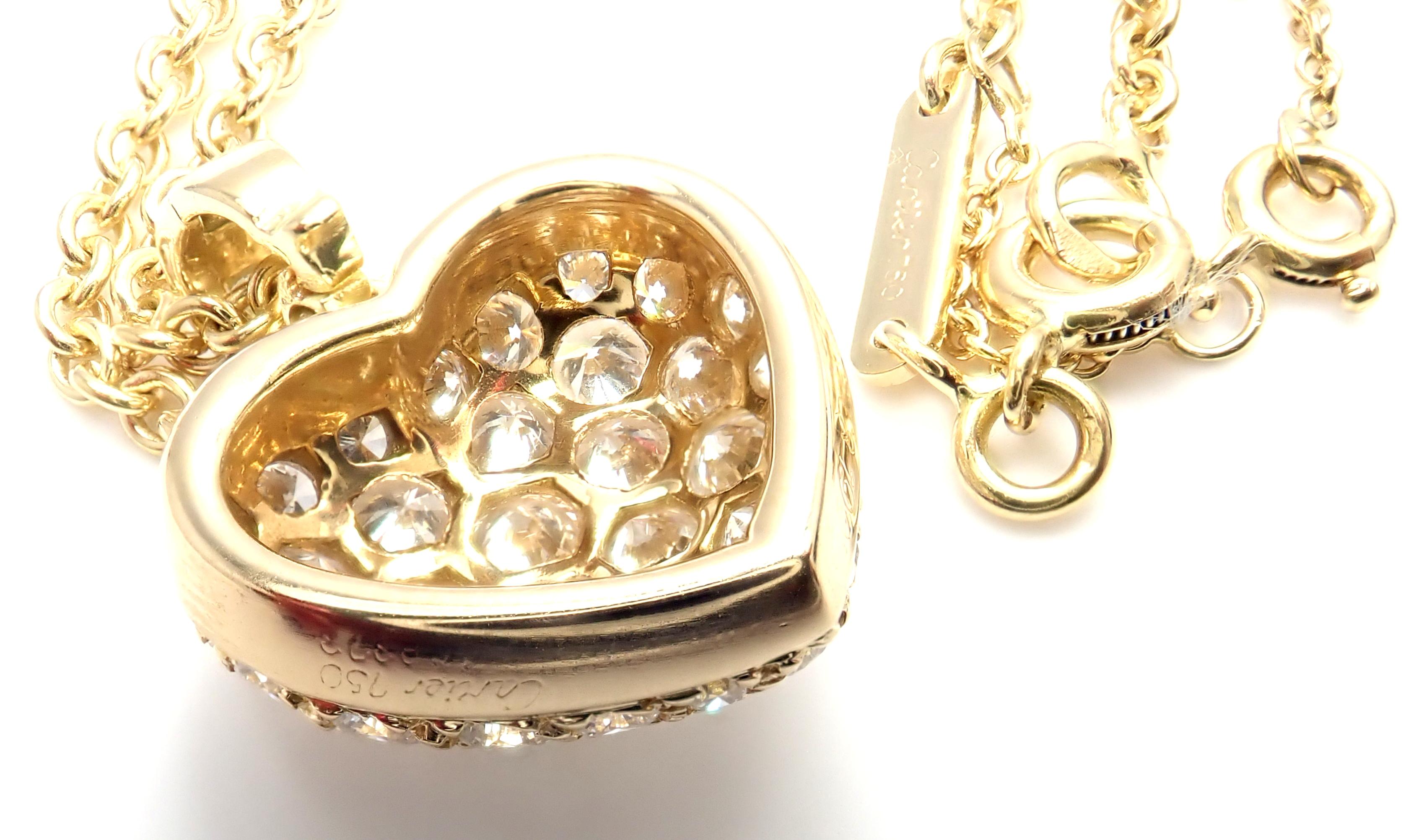 Women's or Men's Cartier Diamond Large Heart Yellow Gold Pendant Necklace