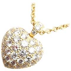 Vintage Cartier Diamond Large Heart Yellow Gold Pendant Necklace