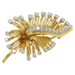 Cartier Diamond Leaf Brooch 18K Gold 5 Carat Vintage Floral Design