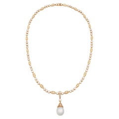 Cartier Diamond Line Necklace and Pearl Drop Pendant and Diamond Line Bracelet