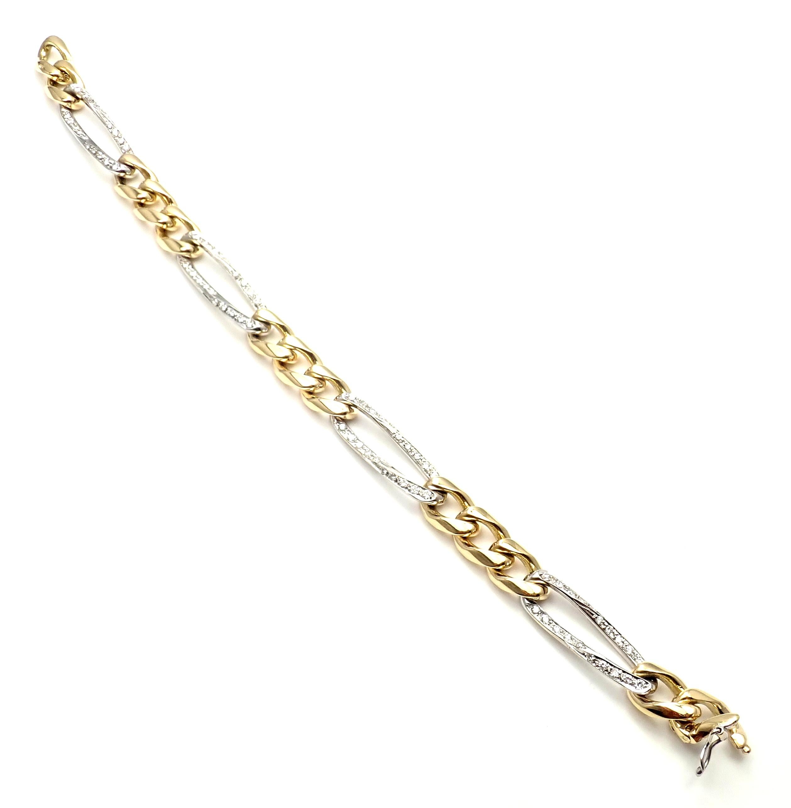 Women's or Men's Cartier Diamond Link Yellow and White Gold Bracelet