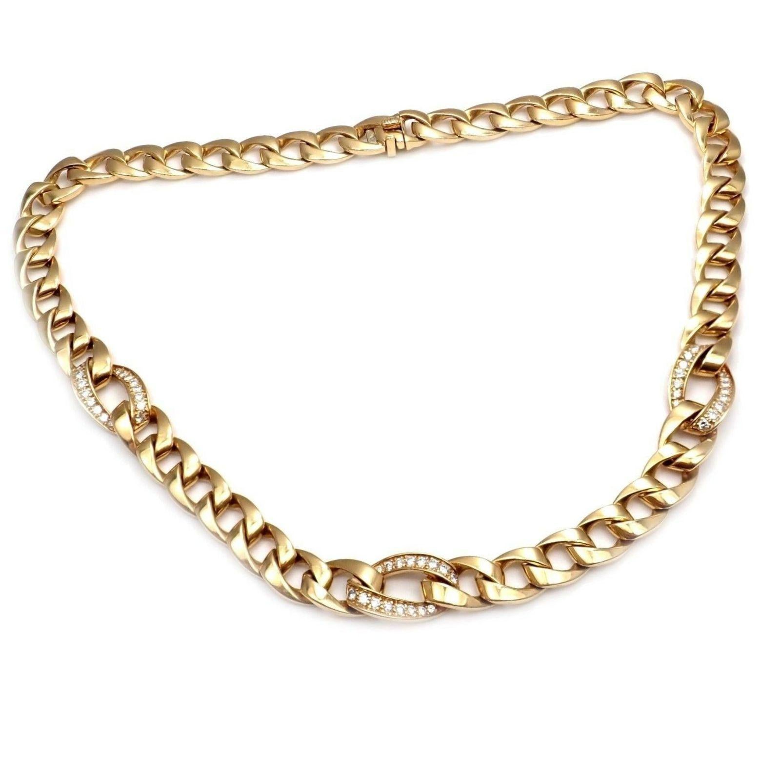 18k Yellow Gold Diamond Link Chain Necklace by Cartier. 
With 48 round brilliant cut diamonds VVS1 clarity, E color total weight approx. 1.50ct
Details: 
Length: 16.5