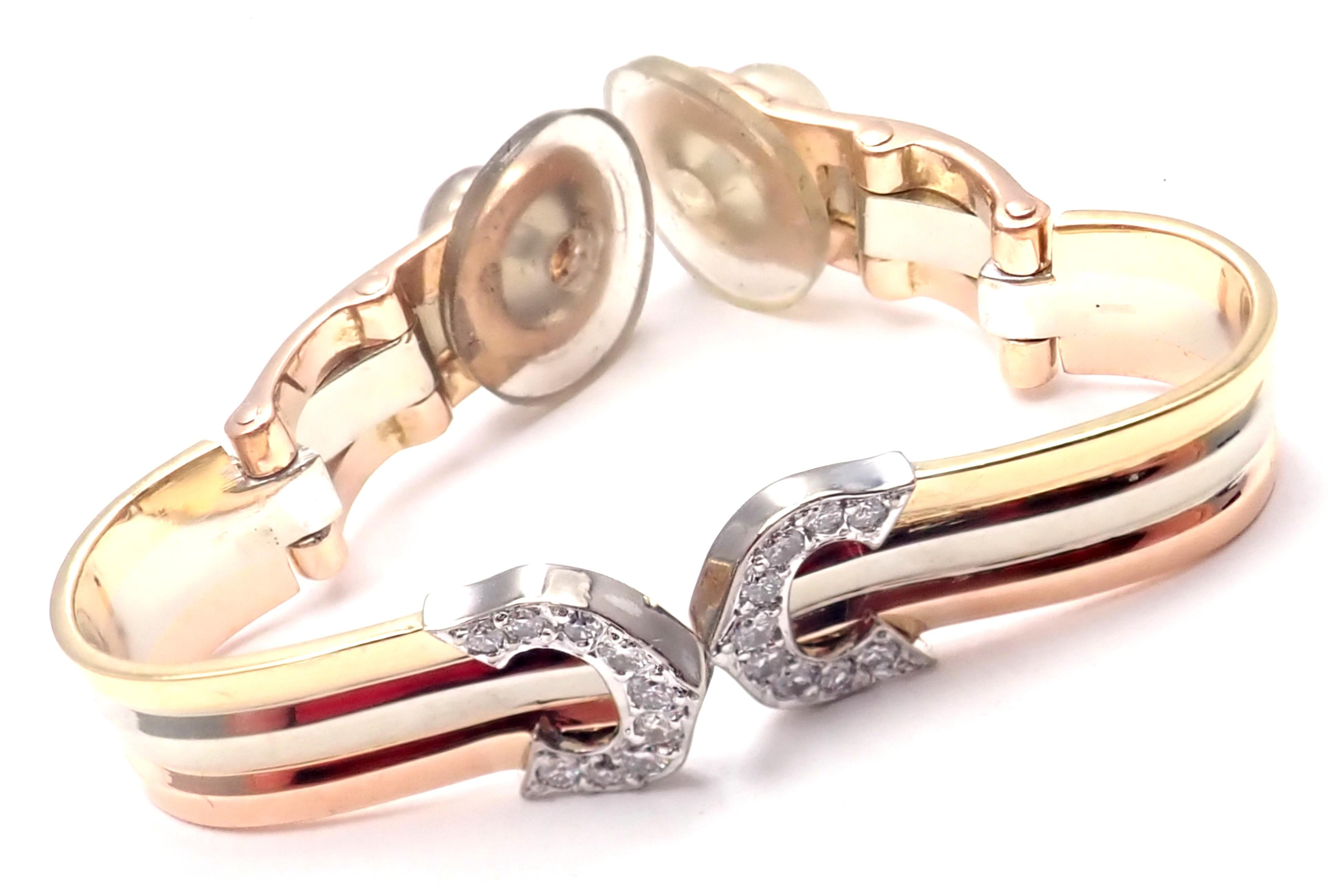 Cartier Diamond Logo Double C Tri-color Gold Hoop Earrings 1