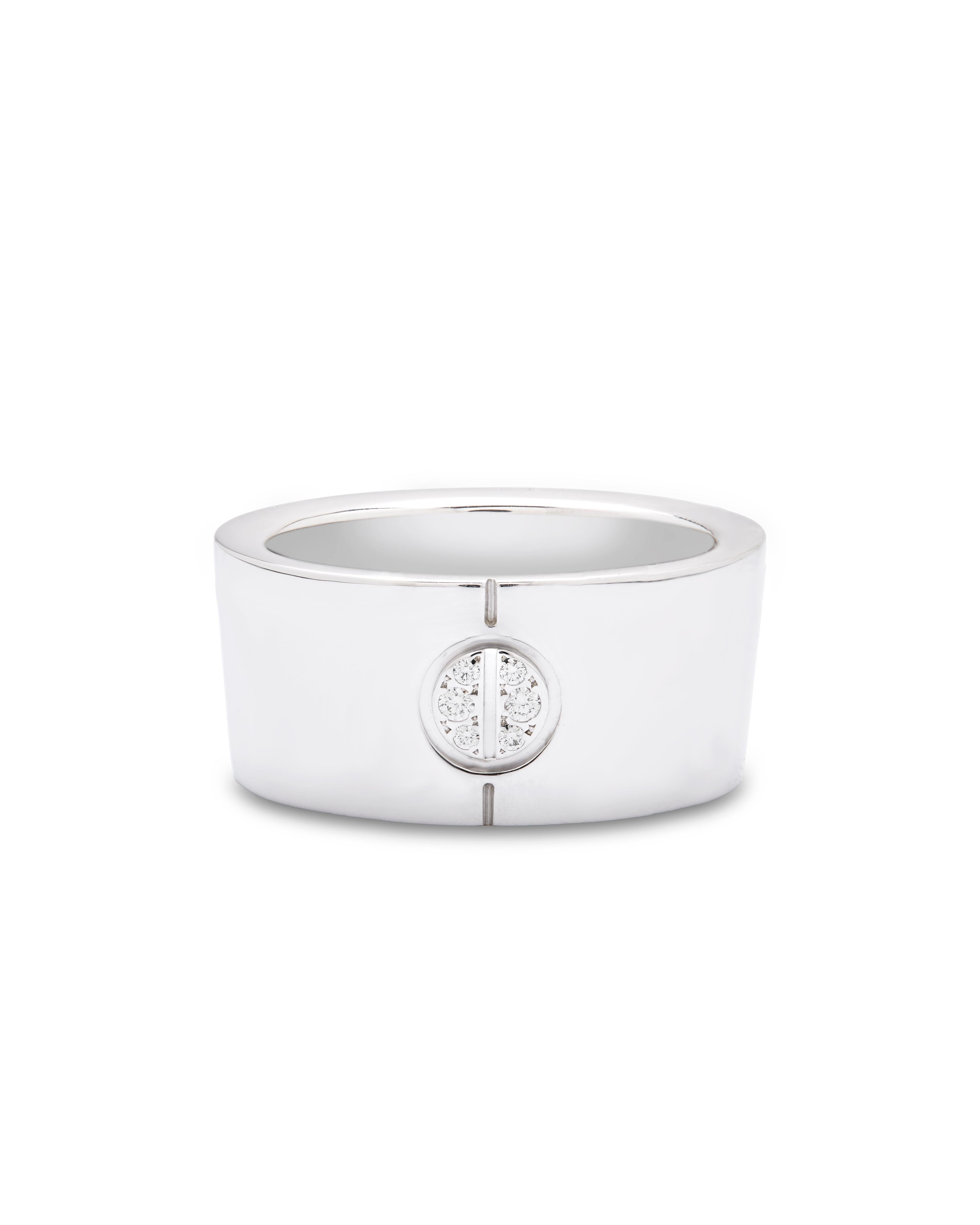 The Cartier iconic Love ring, the perfect gift for any occasion. Set in a 18ct White gold wide band, punctuated by
The signature screw head motif, set with round brilliant cut diamonds.

Signed: Cartier
Cartier Box 
Cartier numbered and stamped 750,