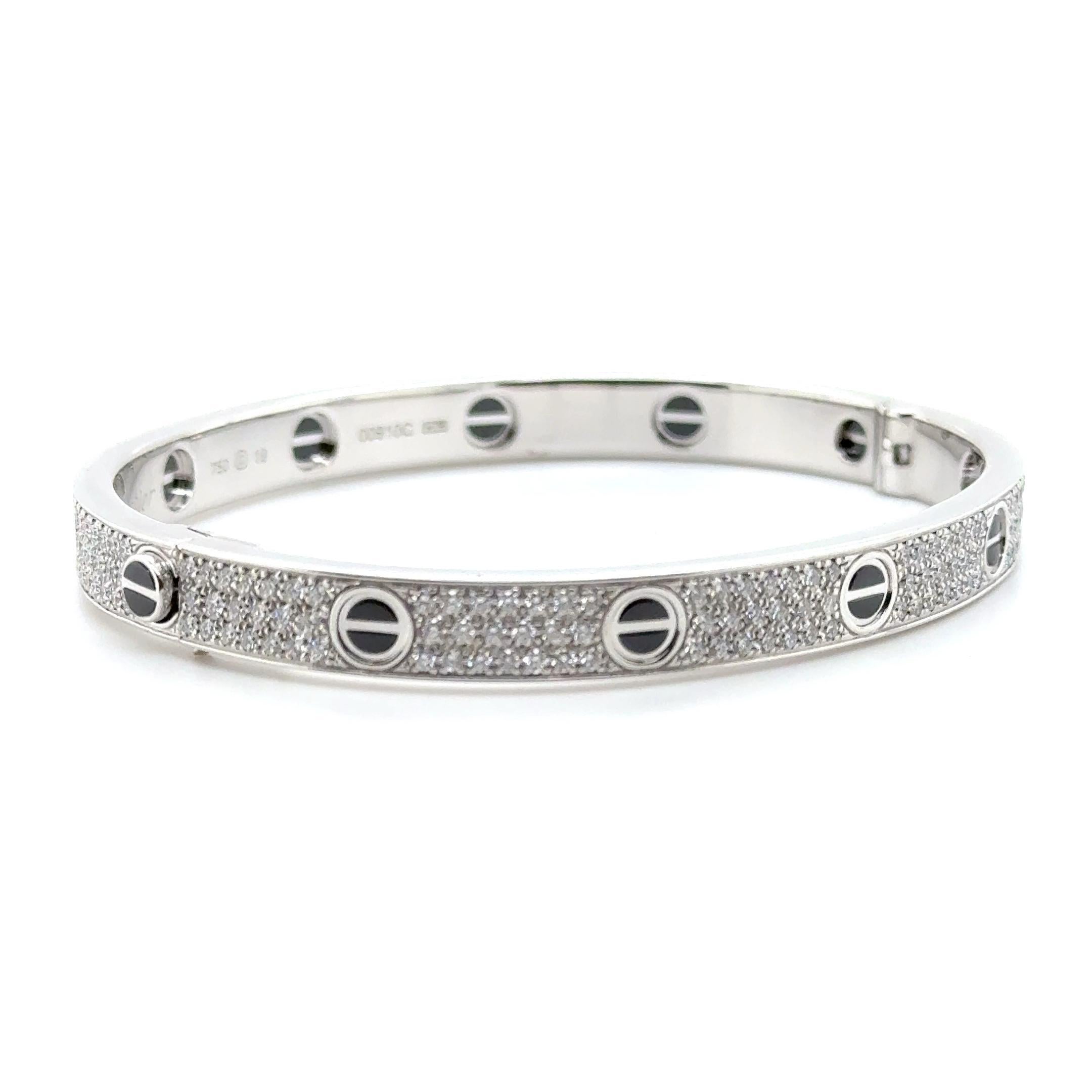 Cartier Original Pulsera Amor Diamante Oro Blanco 18k y Cerámica Mediana Talla 19 Corte brillante en venta