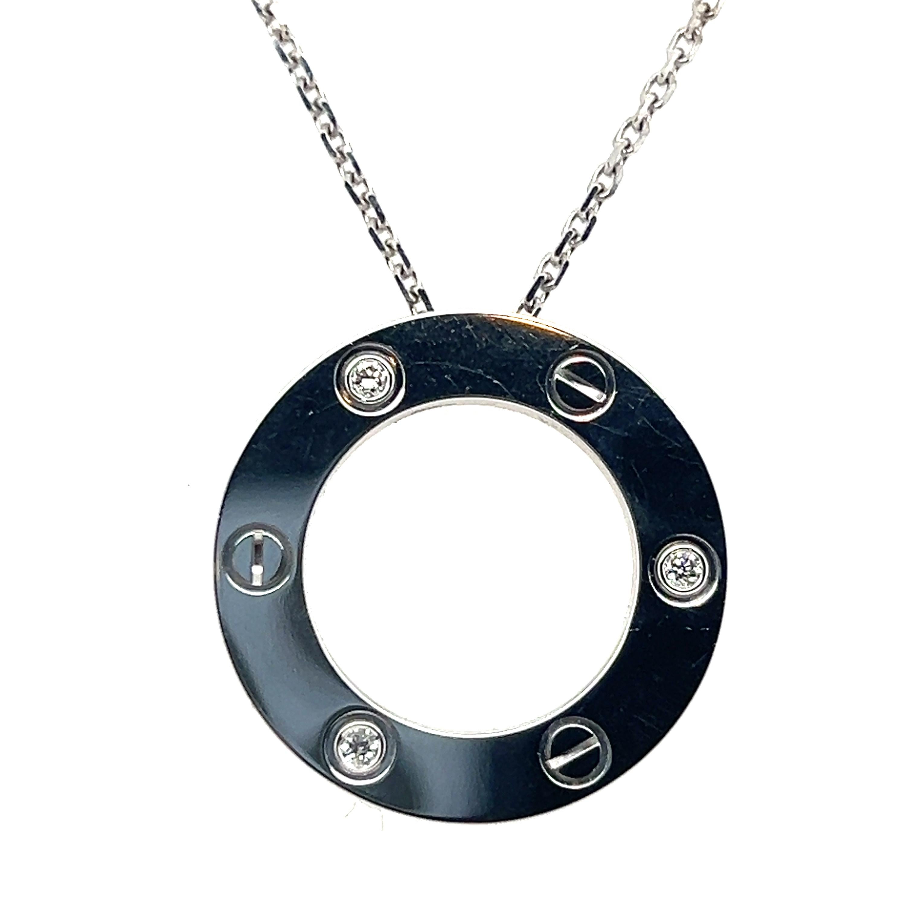 Cartier Diamant Love Collection 18k Weißgold Eternity-Anhänger-Halskette mit Diamanten im Zustand „Gut“ in Towson, MD