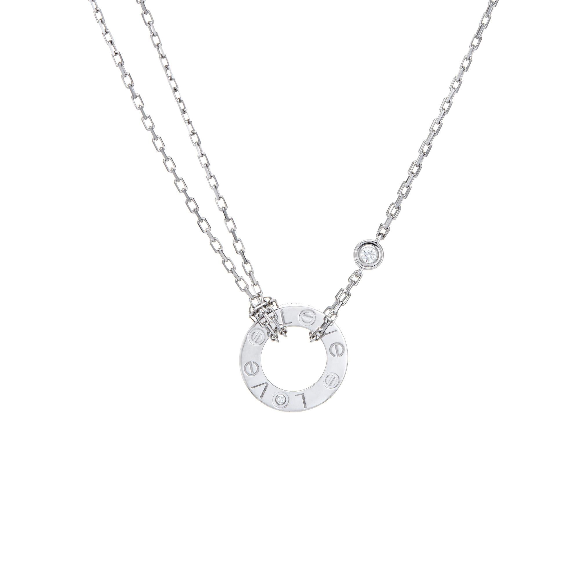Round Cut Cartier Diamond Love Necklace 18k White Gold Estate Jewelry Receipt 16