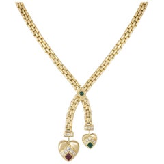 Cartier Diamond and Multi-Gem Two Heart Necklace