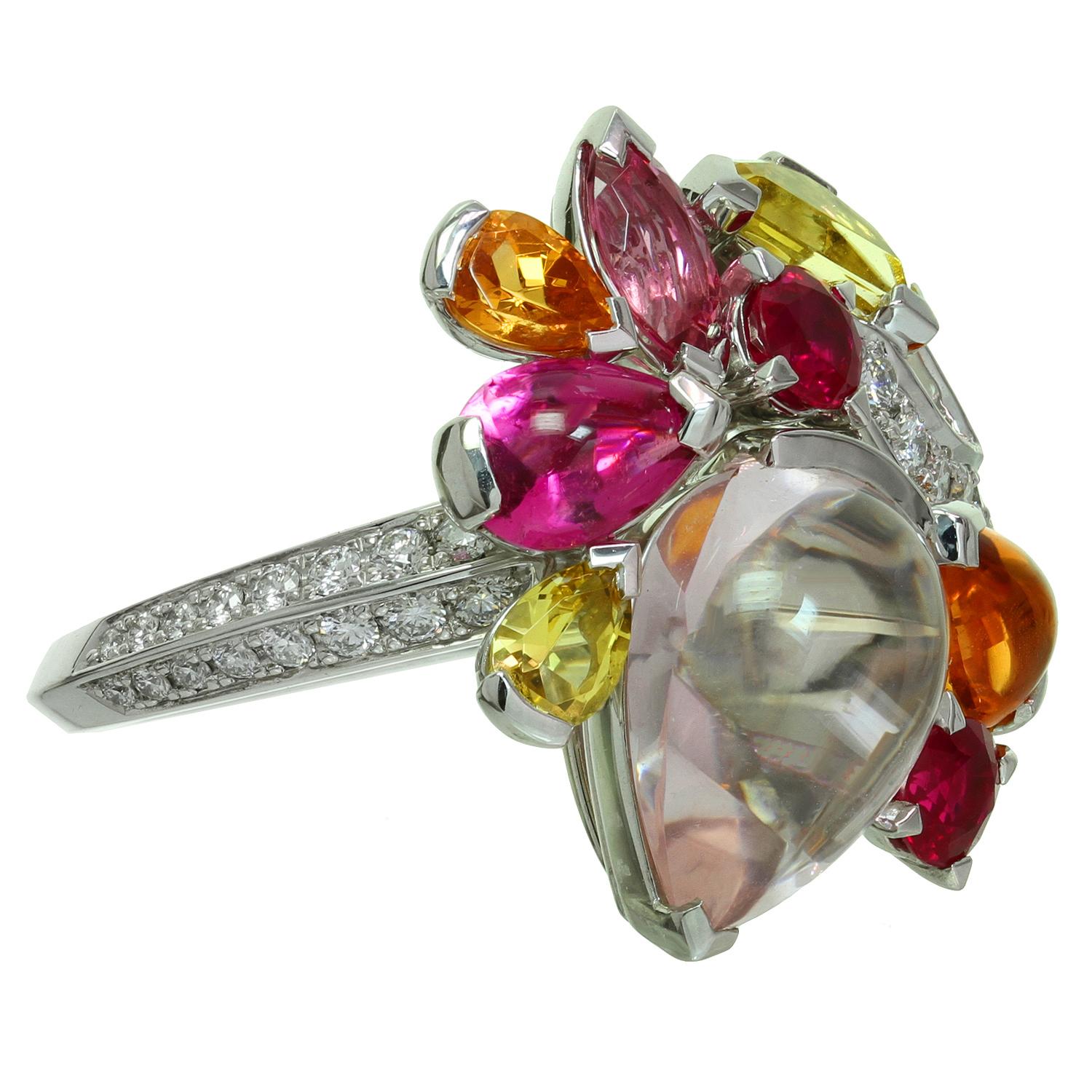 Cartier Diamond Multicolor Gemstone White Gold Ring In Excellent Condition In New York, NY