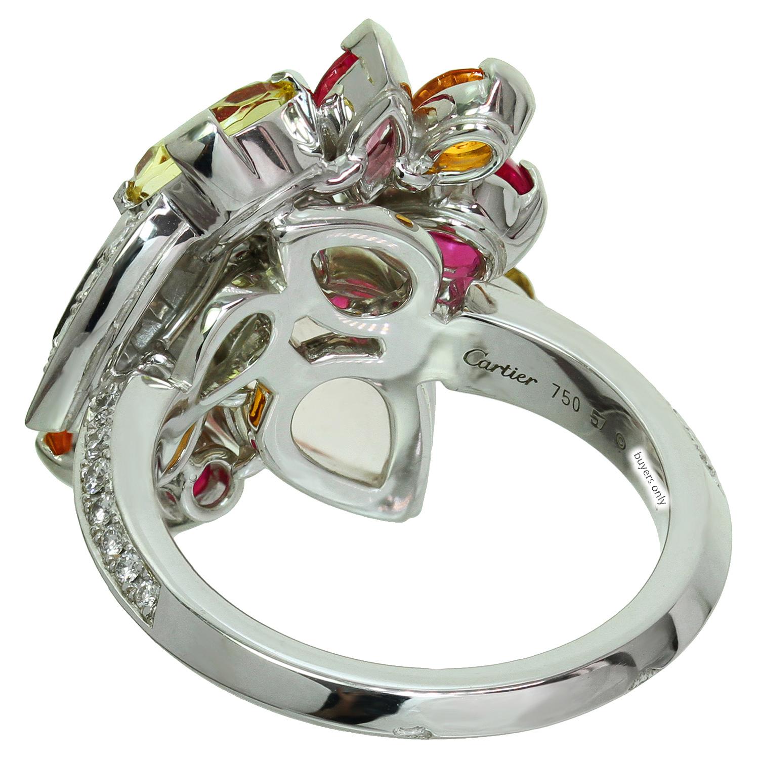 Women's Cartier Diamond Multicolor Gemstone White Gold Ring