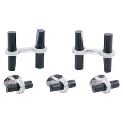 Cartier Diamond Onyx 18k White Gold Bar Cufflinks Studs Tuxedo Dress Set
