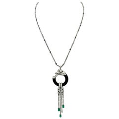 Cartier Diamond Onyx Emerald Necklace 18 Karat