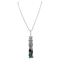 Cartier Diamond, Onyx, Emerald Panther Tassel Necklace
