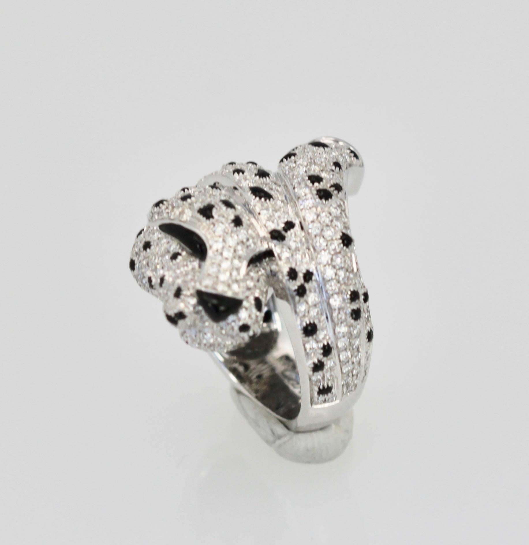 Modern Cartier Diamond Onyx Panthere Ring