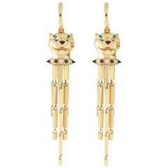 Cartier Diamond Onyx Tsavorite Panthere Dangle Earrings