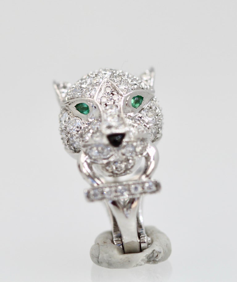 Cartier Diamond Panthere Earrings 18 Karat White Gold at 1stDibs