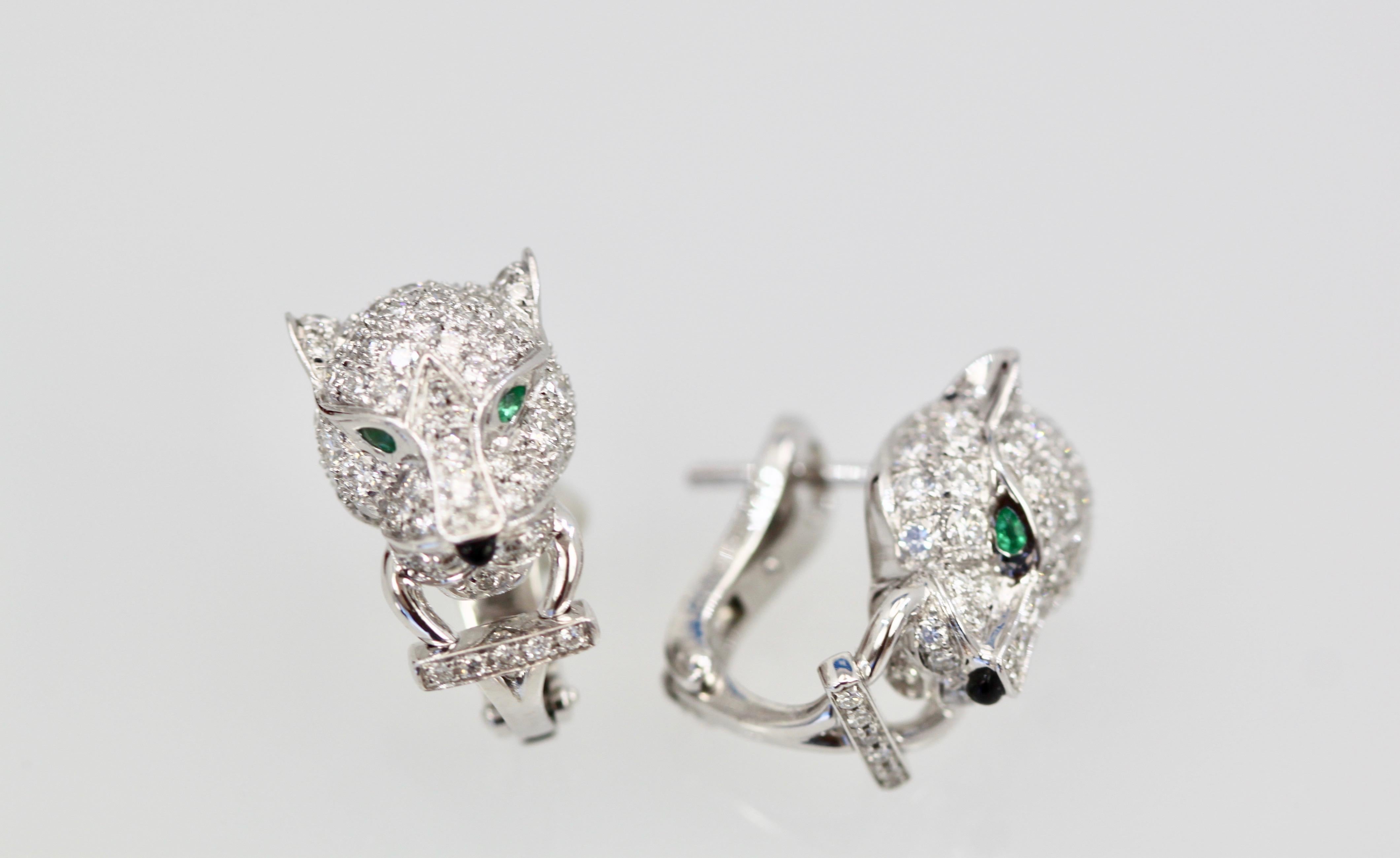 Modern Cartier Diamond Panthere Earrings 18 Karat White Gold