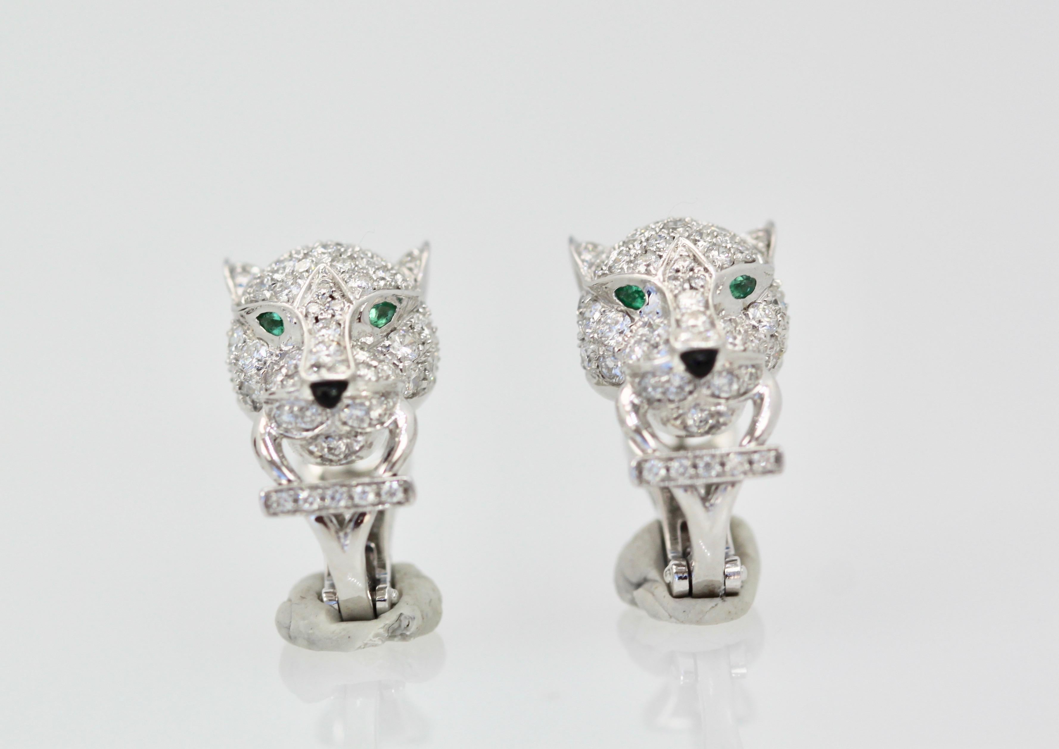 Cartier Diamond Panthere Earrings 18 Karat White Gold In Excellent Condition In North Hollywood, CA