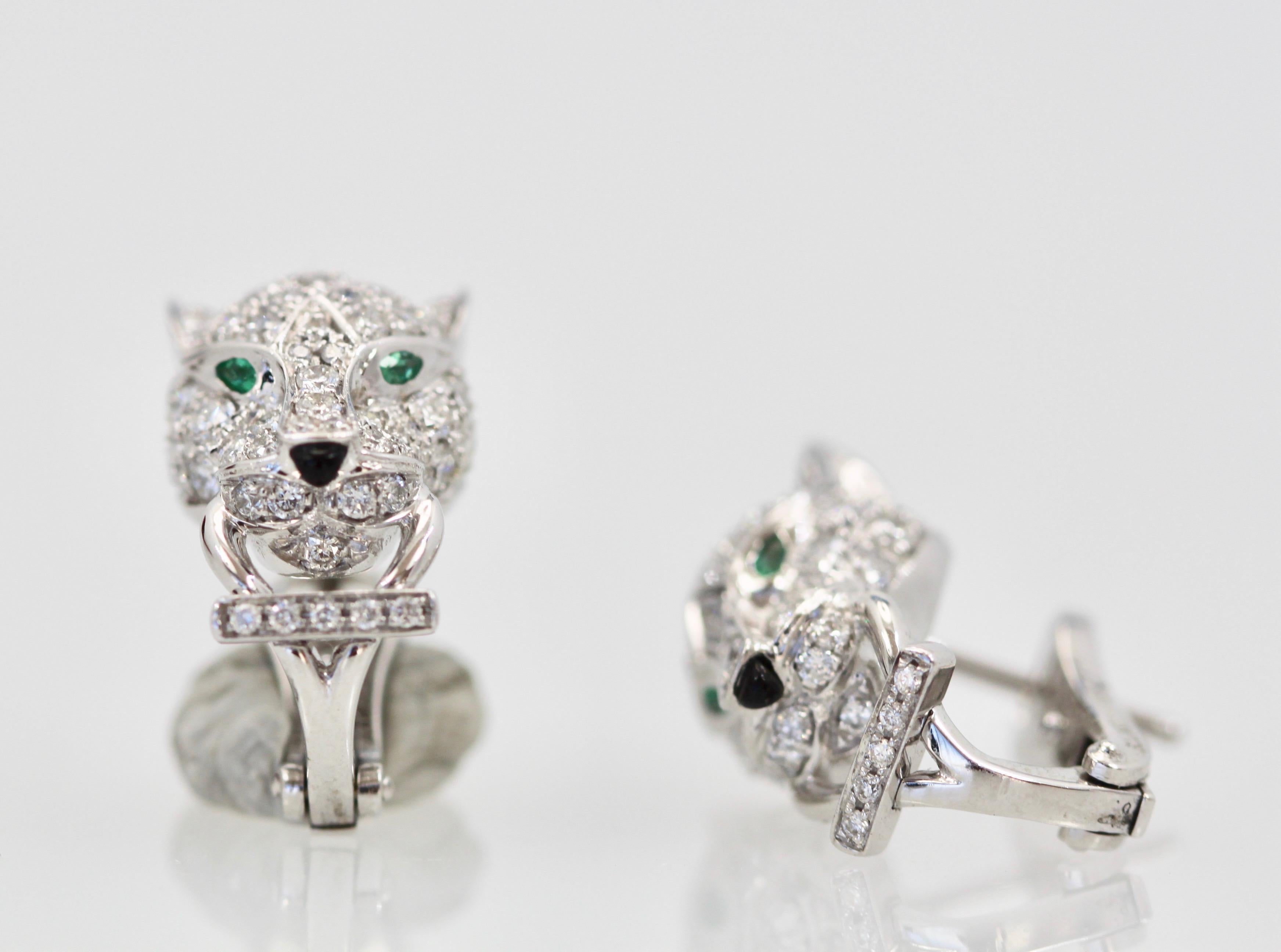 Women's Cartier Diamond Panthere Earrings 18 Karat White Gold